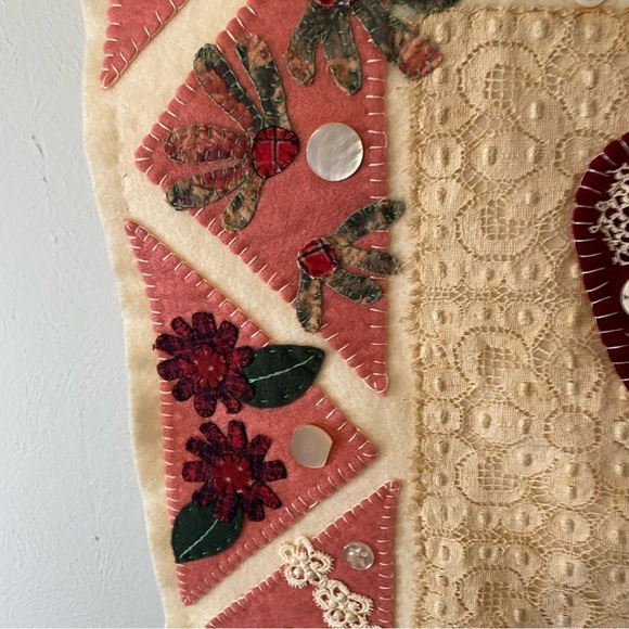 Handcrafted Felt Valentine “Be Mine” Wall Hanging Banner Romantic Lace Appliqué - Picture 6 of 15